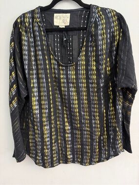 *New* Ace & Jig Black Geometric Patterned Metallic Striped Blouse, Size Small